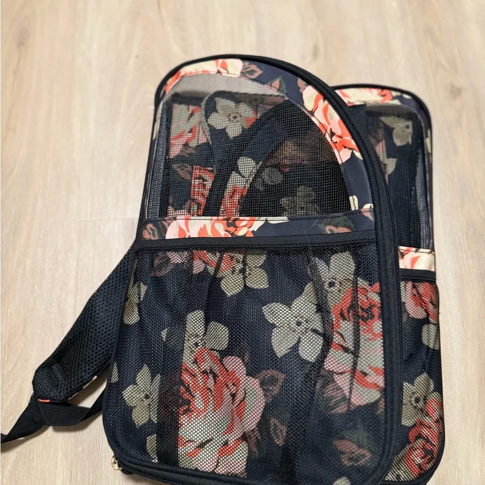 Floral Pet Carrier with Black and Red Accents